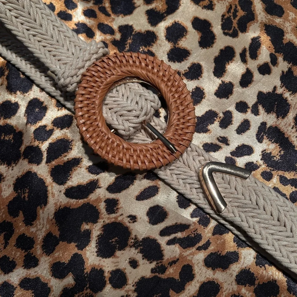 Brown & Beige Fabric Woven Adjustable Belt